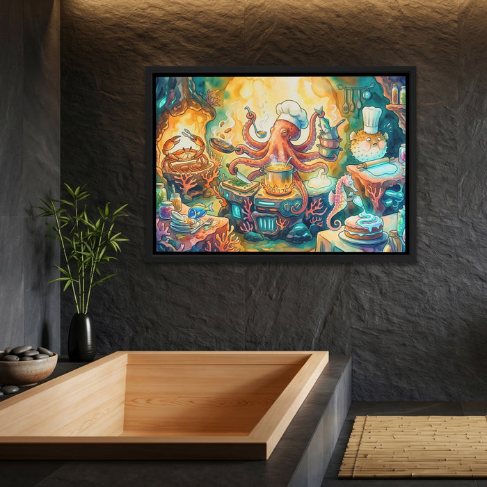 Chef Octopus Cooking canvas wall art, room view