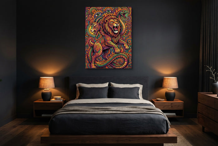 Chimera Unleashed — chimera unleashed bedroom with dark walls 1port flush print