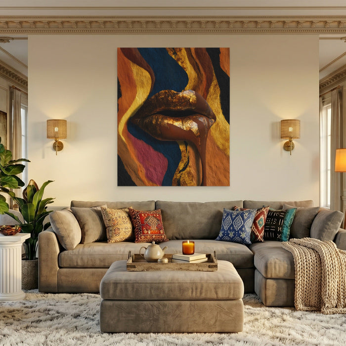 Chocolate Drip Lips canvas wall art, room view