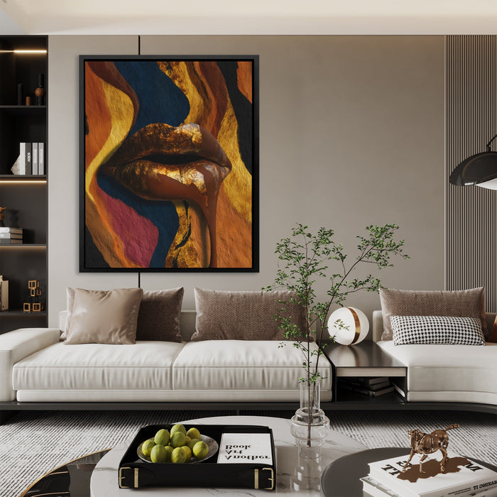 Chocolate Drip Lips canvas wall art, room view