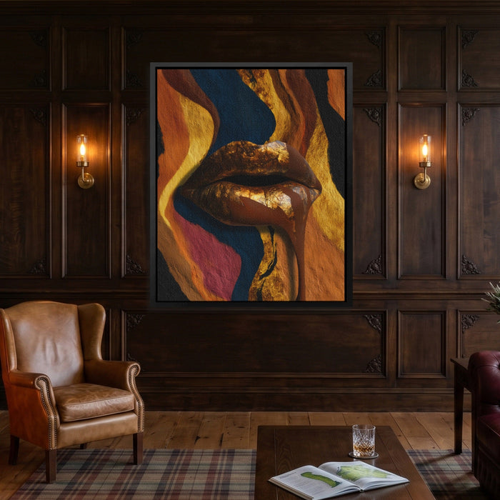 Chocolate Drip Lips canvas wall art, room view