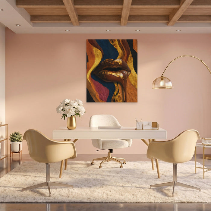 Chocolate Drip Lips canvas wall art, room view