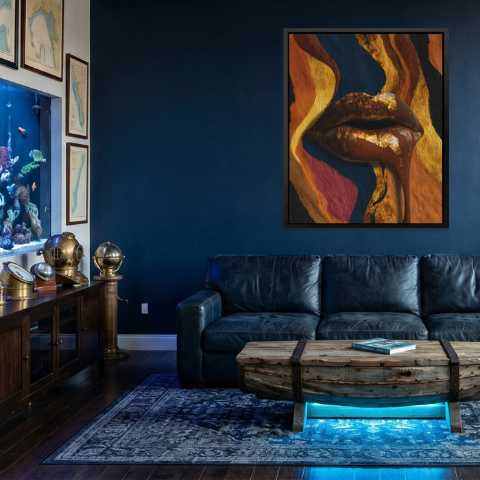 Chocolate Drip Lips canvas wall art, room view