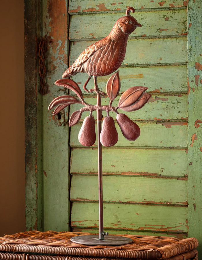 Christmas Tree Topper - Verdigris Finished Partridge in Pear Tree with Stand