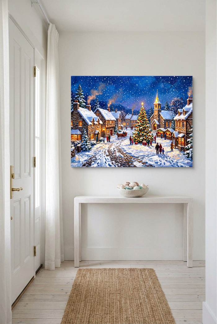 Christmas Village Snowfall — christmas village snowfall p small room with table 1land flush print