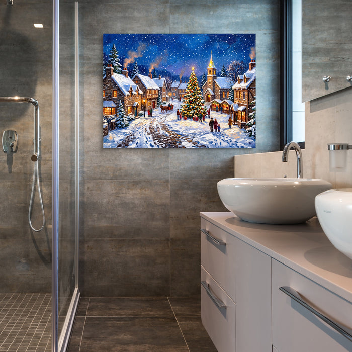 Christmas Village Snowfall — christmas village snowfall sq bathroom 1land flush print