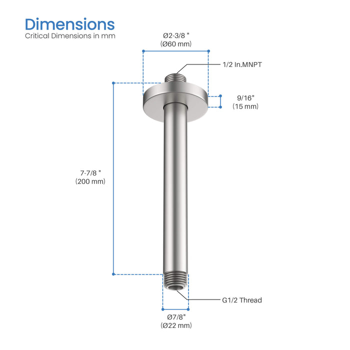 Circular 8" Ceiling Mounted Shower Arm SA0800-KB