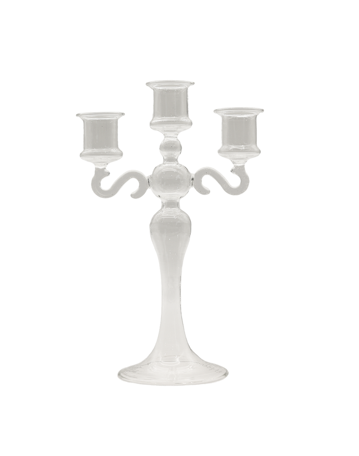 Clear 3-Arm Glass Candelabra