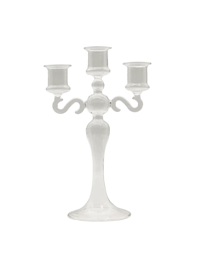 Clear 3-Arm Glass Candelabra