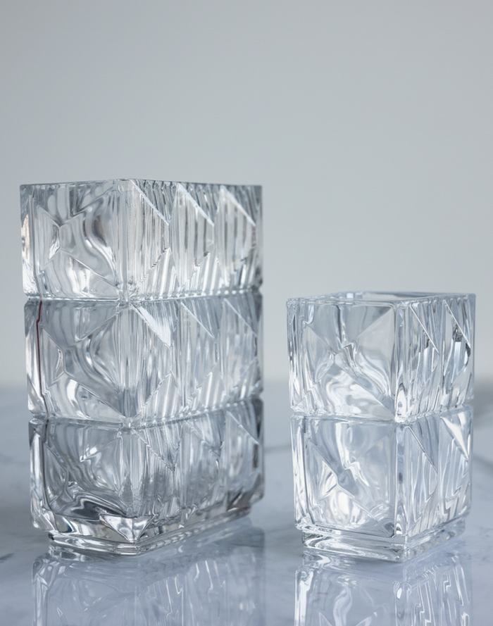 Clear Crystal Ice Bark Prism Vase Clear