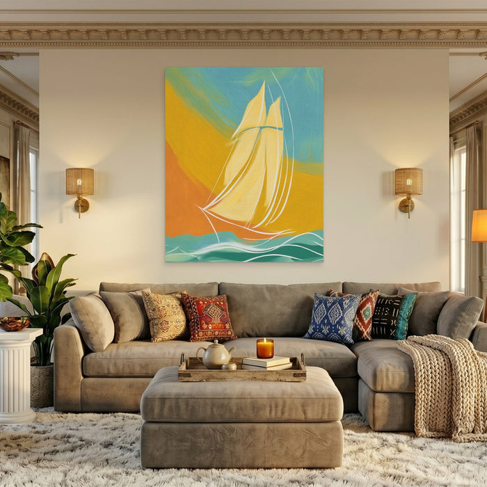 Clipper Ship Gliding canvas wall art, room view