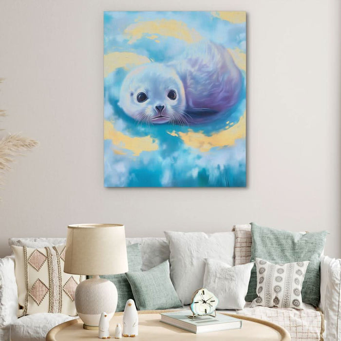 Cloudy Ocean Eyes - Baby Animal Art for Bathroom