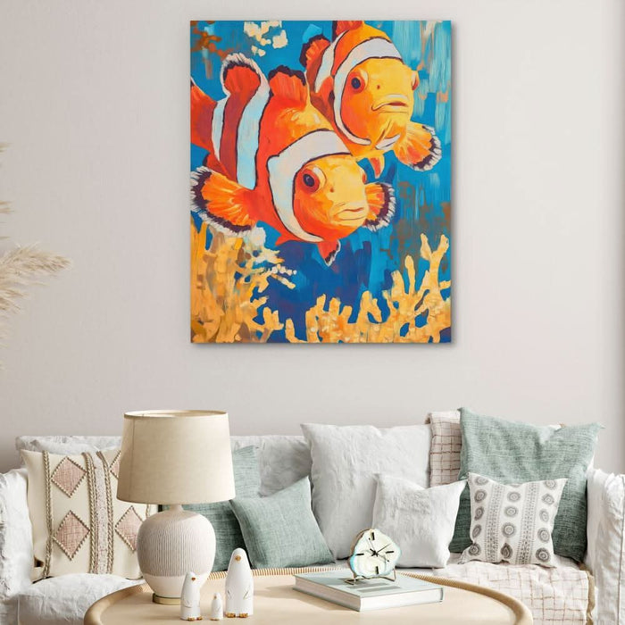 Clownfish Coral Splash - Beach House Art for Bathroom