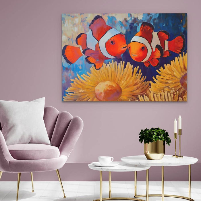 Clownfish Kiss - Colorful Wall Art for Bathroom