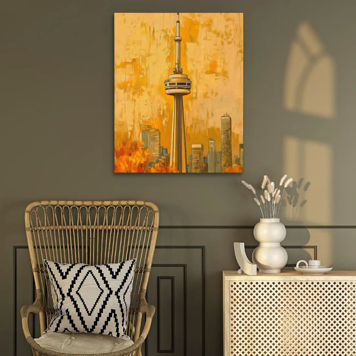 CN Tower in Fall Colors - Brown Canvas Wall Art