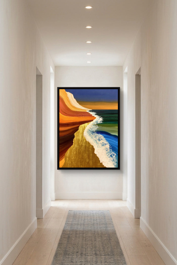 Coastal Brushstroke Flow — coastal brushstroke flow p long hallway with carpet 1port framed black