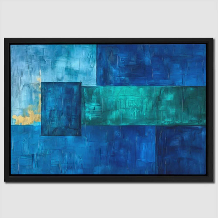 Cobalt Shapes - Navy Blue Wall Art in Black Frame