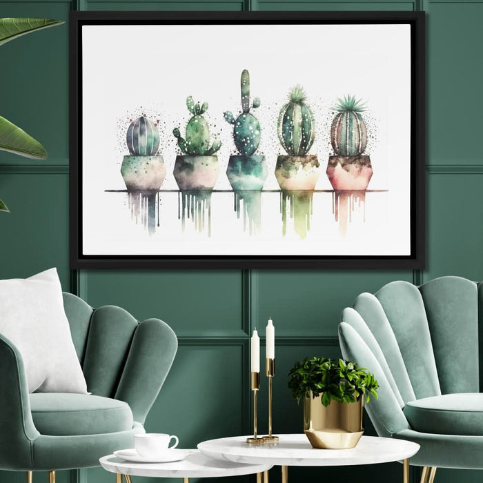Colored Spots Cactus - Abstract Wall Art in Black Frame