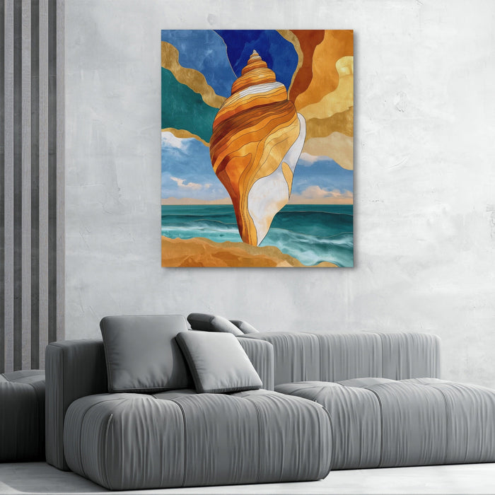 Conch Shell Rising canvas wall art, room view