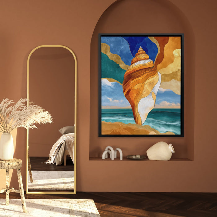 Conch Shell Rising canvas wall art, room view