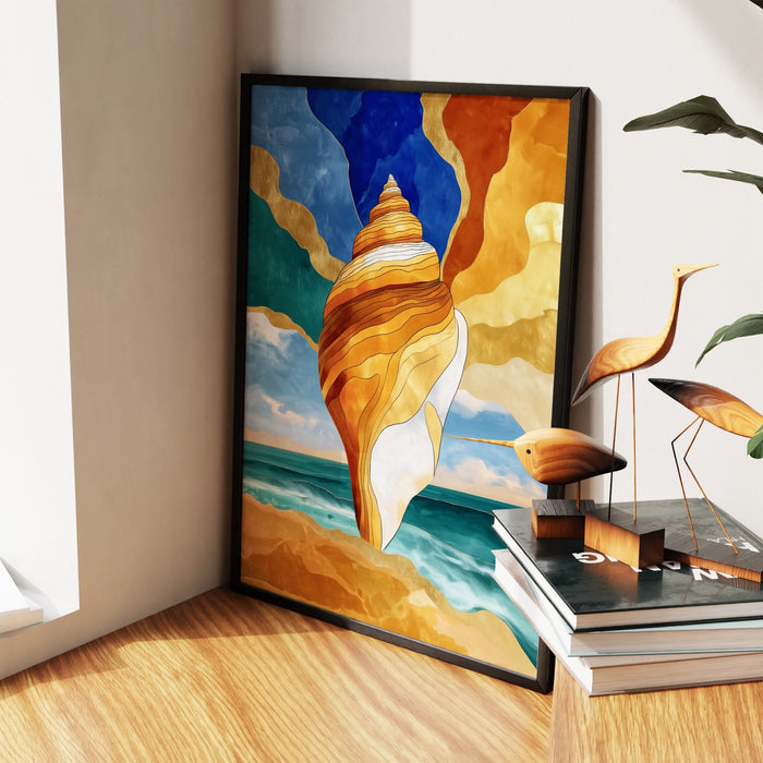 Conch Shell Rising canvas wall art, room view