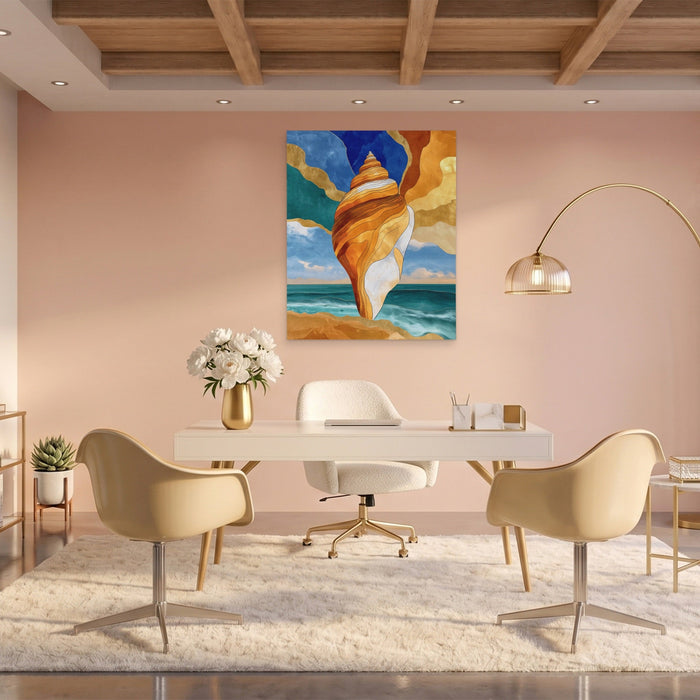 Conch Shell Rising canvas wall art, room view