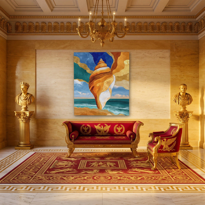 Conch Shell Rising canvas wall art, room view