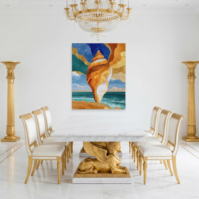 Conch Shell Rising canvas wall art, room view