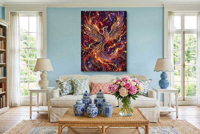 Cosmic Phoenix Soaring — cosmic phoenix soaring living room interior 3 1port flush print