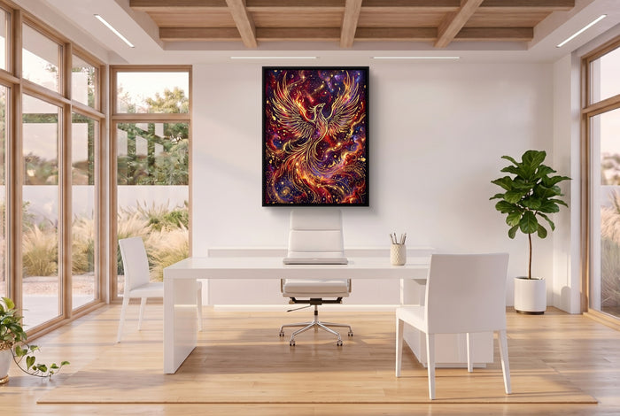Cosmic Phoenix Soaring — cosmic phoenix soaring office space with desk 3 1port framed black