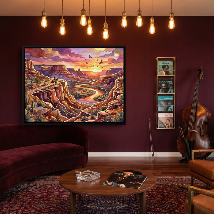 Cowboy Canyon Sunset — cowboy canyon sunset sq jazz room 1land framed black