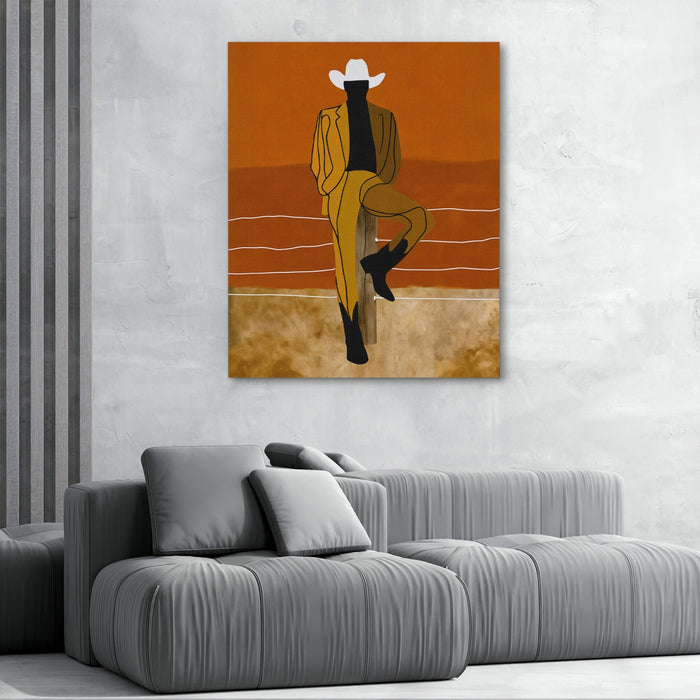 Cowboy Fence Post Relaxed canvas wall art, room view