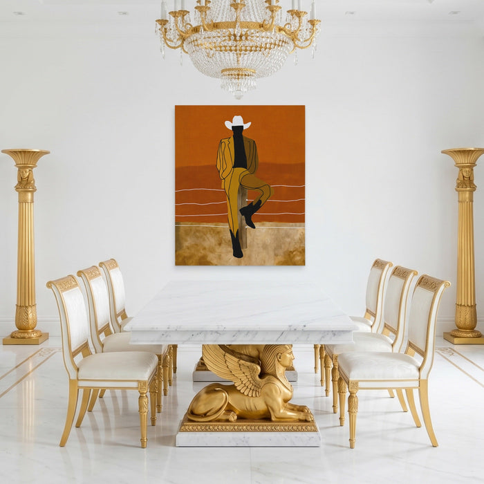 Cowboy Fence Post Relaxed canvas wall art, room view