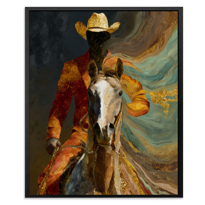 Cowboy Horse Motion canvas wall art, room view