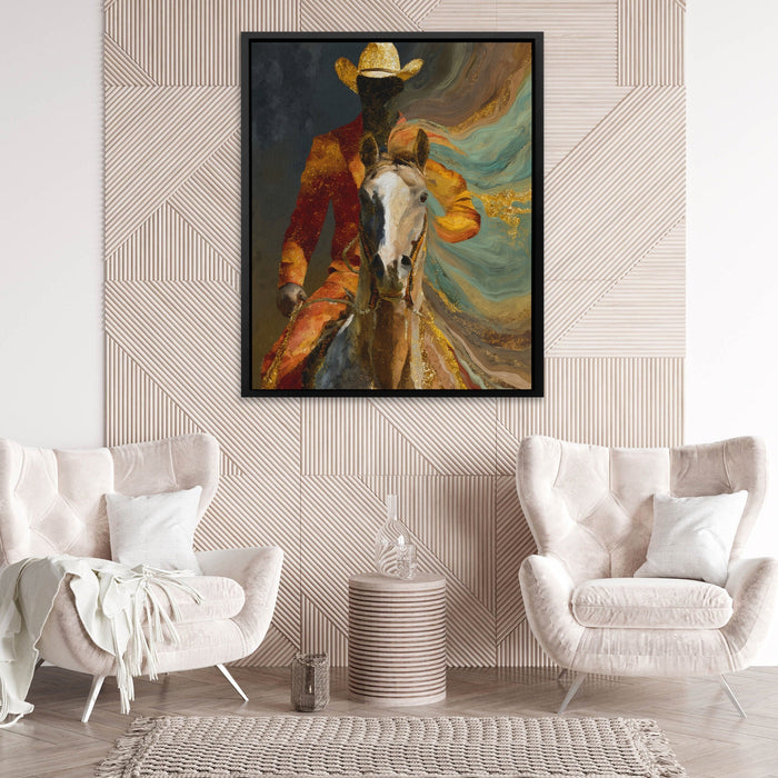 Cowboy Horse Motion canvas wall art, room view