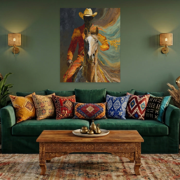 Cowboy Horse Motion canvas wall art, room view