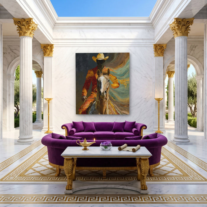 Cowboy Horse Motion canvas wall art, room view