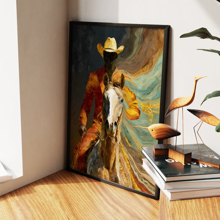 Cowboy Horse Motion canvas wall art, room view
