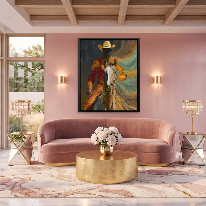 Cowboy Horse Motion canvas wall art, room view