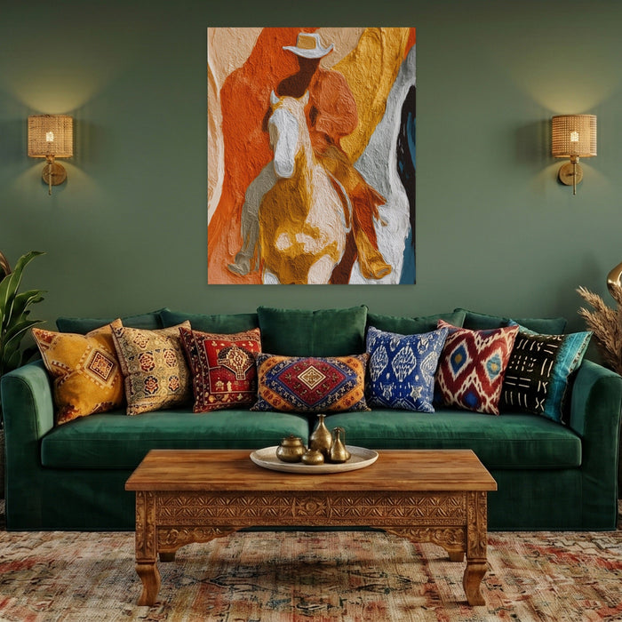 Cowboy Horse Ochre canvas wall art, room view