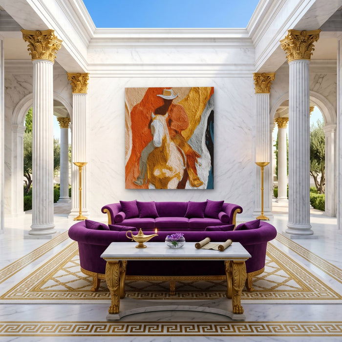Cowboy Horse Ochre canvas wall art, room view
