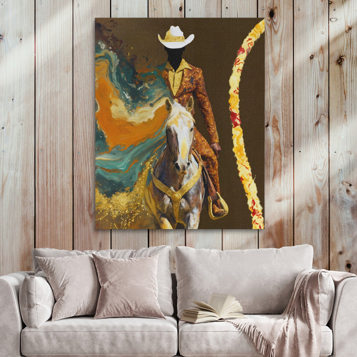 Cowboy Lasso Motion canvas wall art, room view