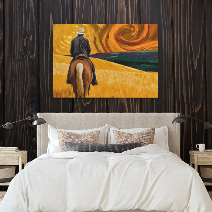 Cowboy Starry Pasture canvas wall art, room view