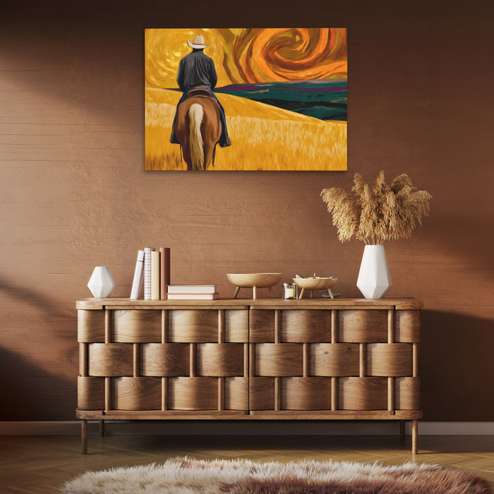 Cowboy Starry Pasture canvas wall art, room view