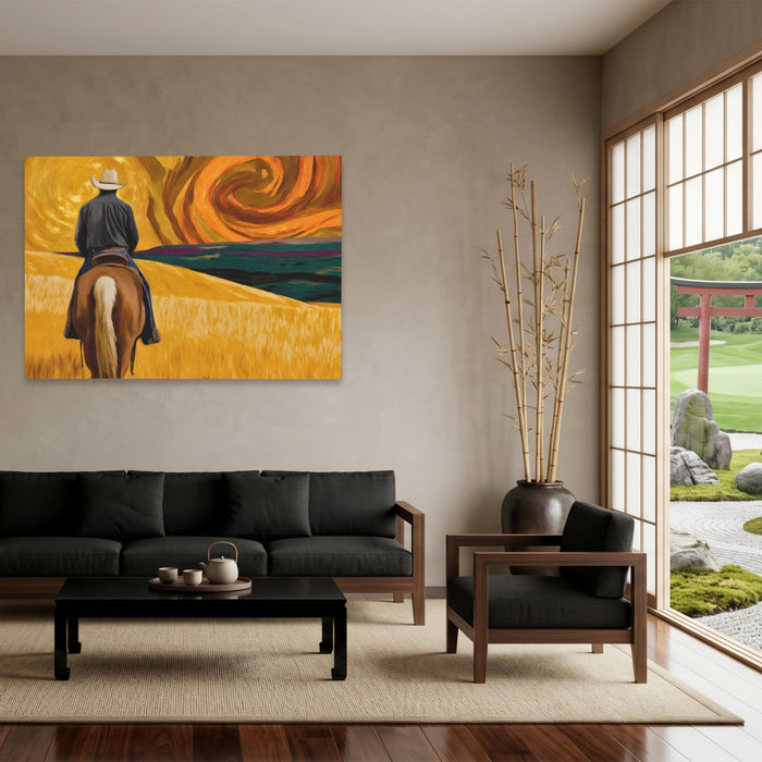Cowboy Starry Pasture canvas wall art, room view