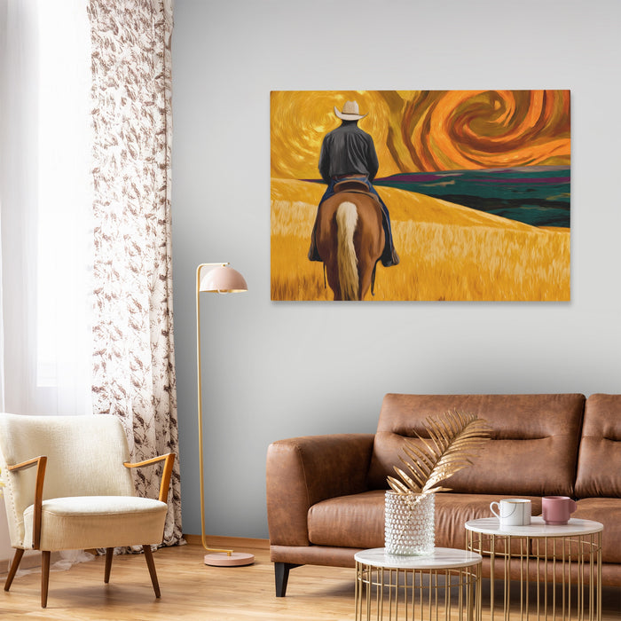 Cowboy Starry Pasture canvas wall art, room view