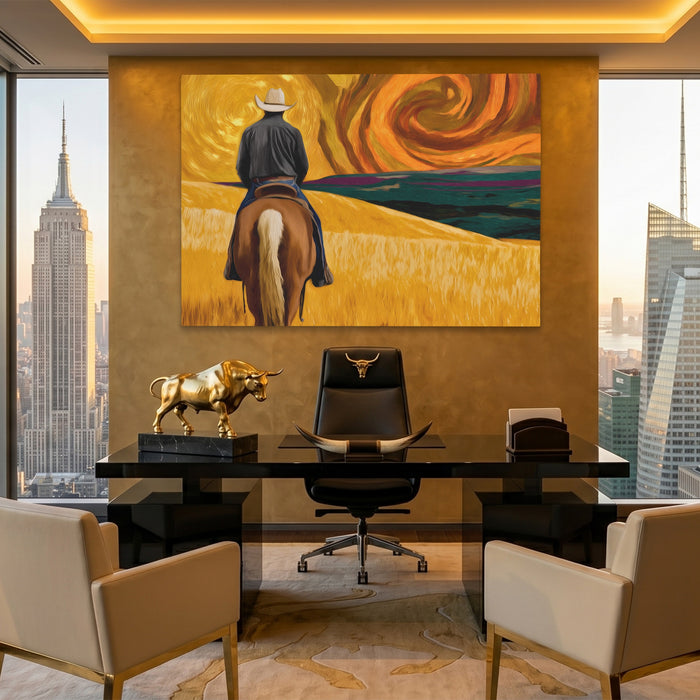 Cowboy Starry Pasture canvas wall art, room view