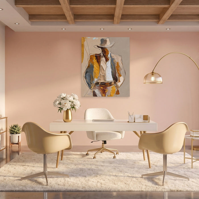 Cowboy Striped Gestural canvas wall art, room view