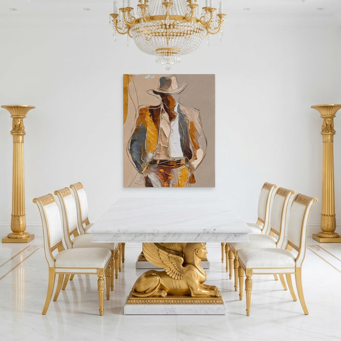 Cowboy Striped Gestural canvas wall art, room view