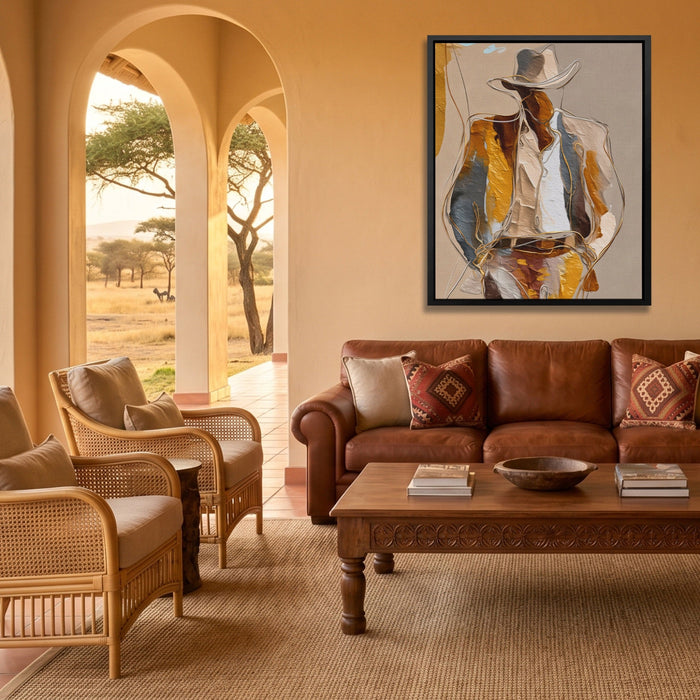 Cowboy Striped Gestural canvas wall art, room view